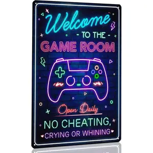 "Welcome To The Game Room" Signs, Gaming Room Metal Sign, Cool Gaming Decor Gifts, Perfect Game Room Accessories Wall Door Decor For Teen Boy Boyfriend (12"X 8", 1PC) Tin Multicolor01