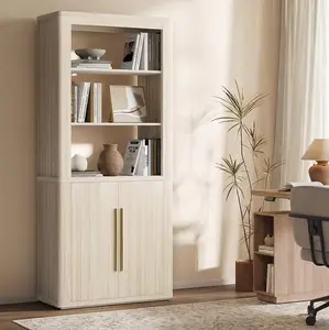 ModernMate 71" Tall Bookcase, 5 Tier Cabinet with Doors & Adjustable Shelves, Large Bookshelf with Storage, Modern Open Display Tall Pantry for Living Room, Office, Kitchen Library, Beige Oak