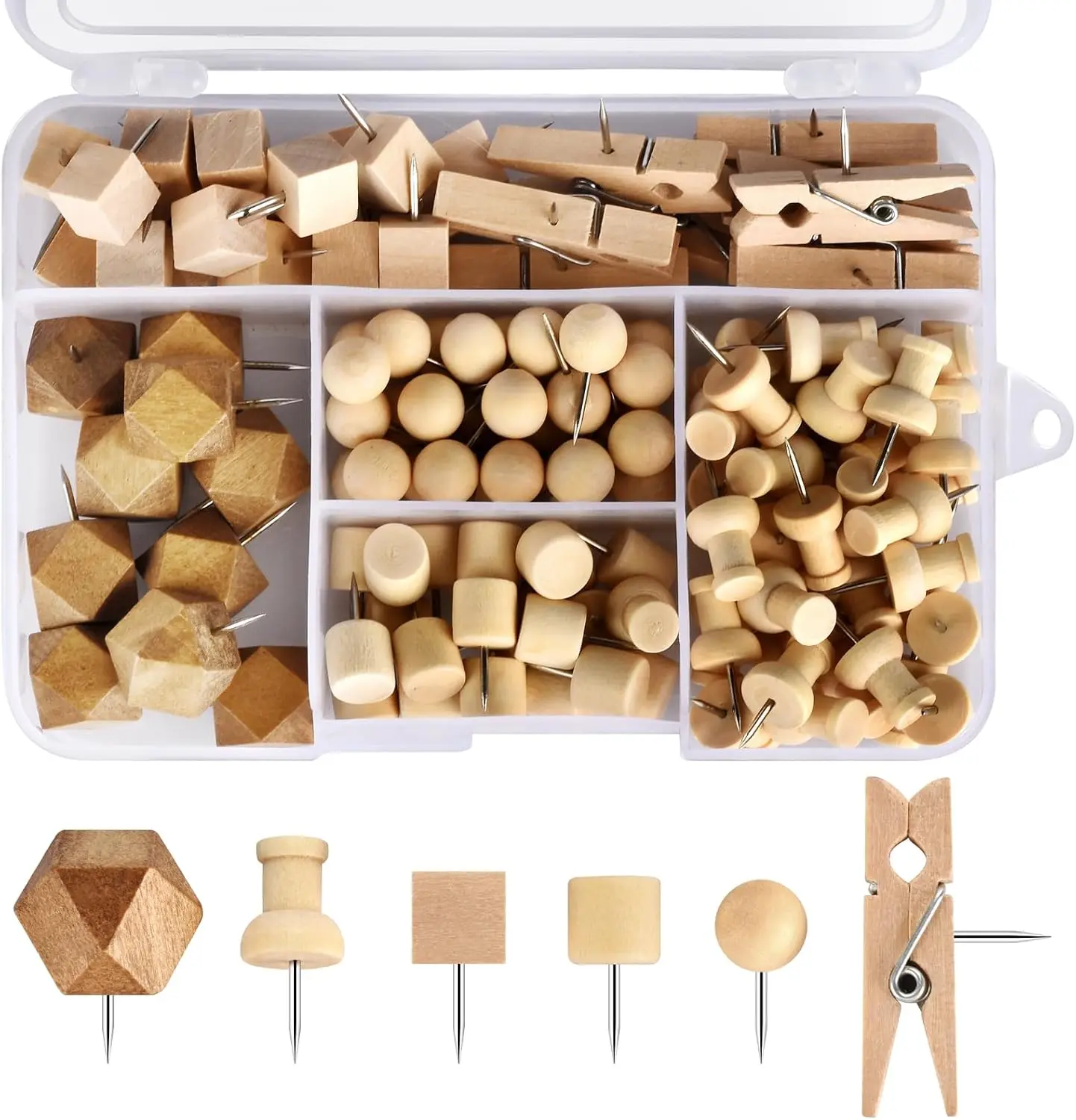 128Pcs Wooden Push Pins, Cute Quilting Pins for Cork Board, Bulletin Board and Wall Decor (Sewing Tool for Textiles & Soft Furnishings)