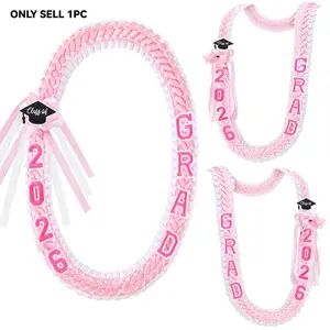 2026 Graduation Leis in Pink - Double Braided Ribbon Lei Necklace, Adjustable Lei for Cash Gifts to Celebrate Graduates, Decorations for Senior Graduation Parties, Graduation Keepsakes, Gifts for High School And College Graduates, Graduation Accessories