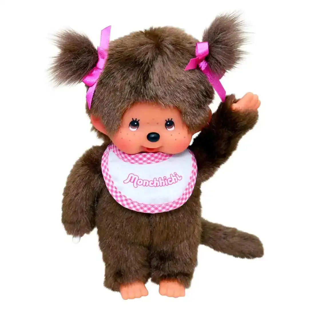 Monchhichi Girl Classic Pink Plush Toy - Cute Animal Design, Huggable Stuffed Animal, Kawaii Aesthetic Collectible, Ideal Gift for Kids