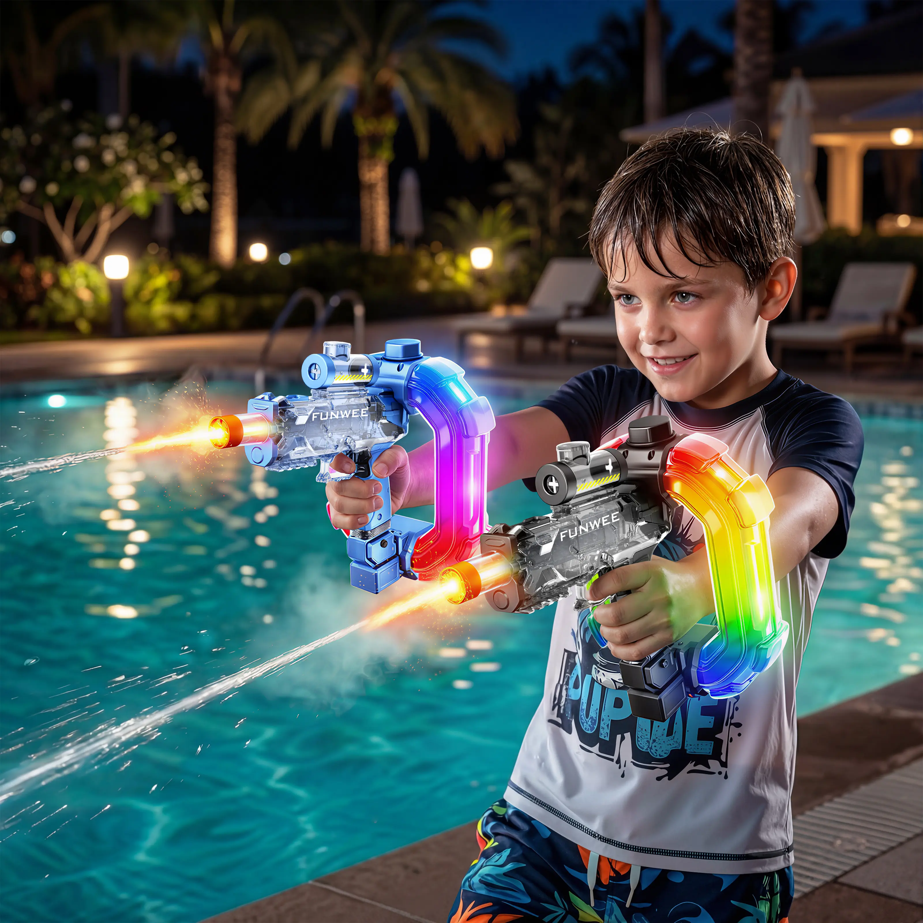 FUNWEE Ultimate Battle Powerful Electric Water Gun, automatic squirt gun with glowing realistic muzzle, 26oz for circle, 12oz standard, up to 19 ft range, outdoor summer swimming pool toy for adults and kids, toys for gifts tactical multiplayer team toy S