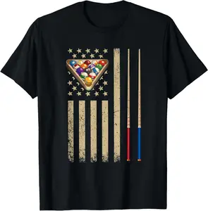 100%cotton Vintage Billiard American Flag Pool Player T-Shirt Menswear Top plain  tops