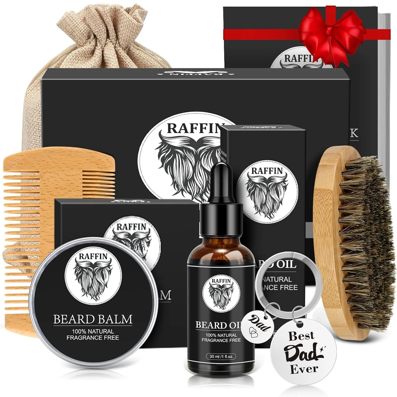Dad Beard Kit Fathers Day Gifts – Beard Oil Balm Brush Comb & Keychain Men's Grooming Self Care Gift Set – Birthday Gifts for Dad Daddy Papa from Daughter Son Kids – Best Dad Ever Keepsake Present
