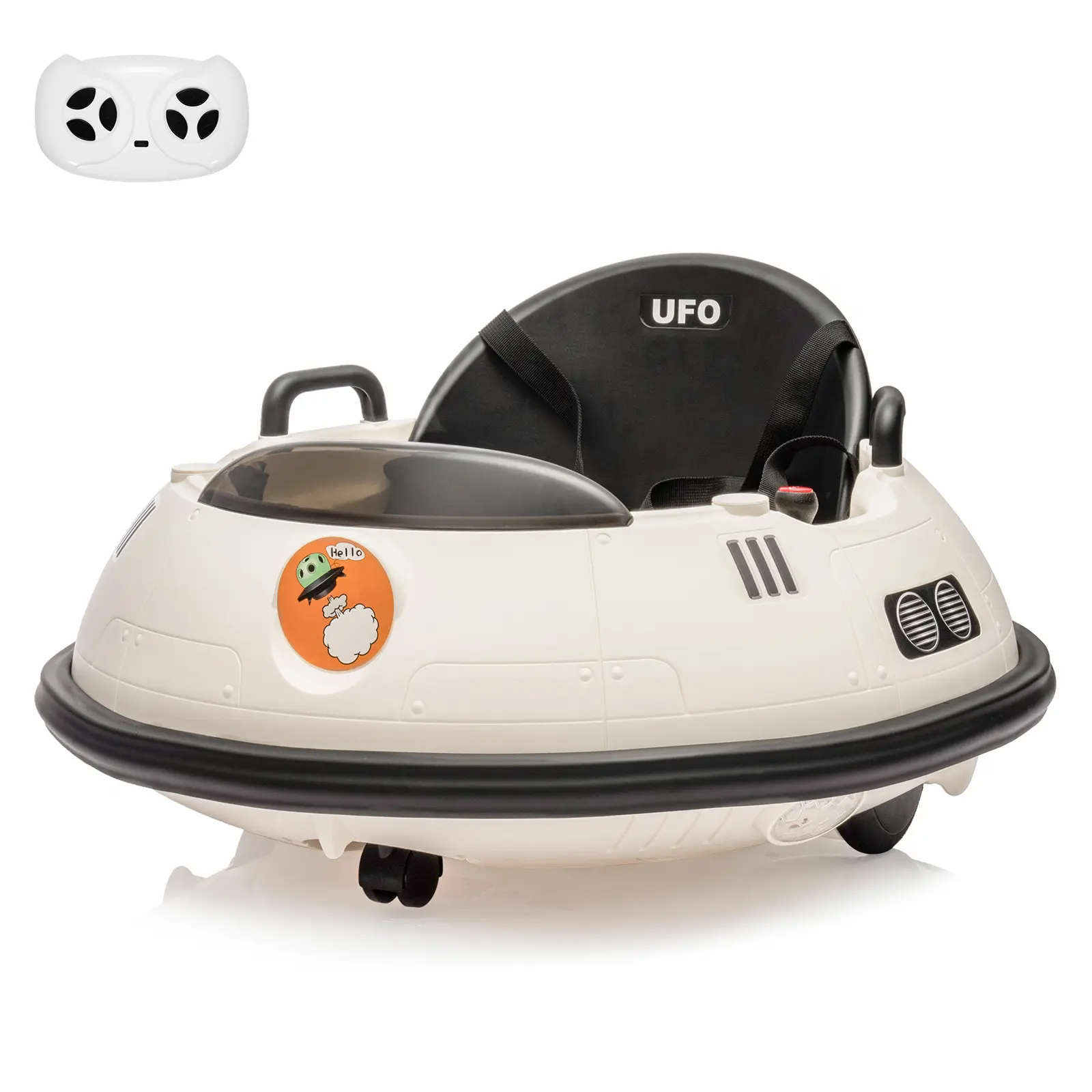Garvee 12V Electric Ride-On Bumper Car for Kids – 360° Spin, Remote Control, Dual Joysticks, LED Lights, 3-Speed, Music, Safety Belt, Indoor/Outdoor Electric Toy – White