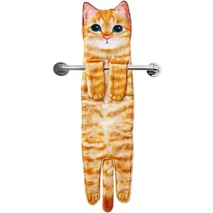 Cat-Themed Decorative Towel for Bathroom & Kitchen Quick-Drying Orange Towel Fun Gift for Cat Lovers Easy Hand-Wash Care Cozy