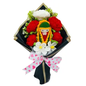 Handmade Crochet Rose Bouquet, Crochet Flowers Bouquet, Mother's Day Gift, Valentine's Day Decoration, Christmas Halloween Thanksgiving Decor, Fake Flower Arrangement