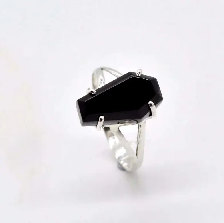 Creative Coffin Design Black Synthetic Zirconium Vintage Style Ring (Size 6-10)