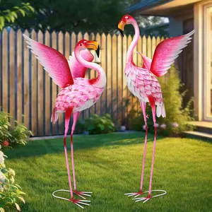 Garden Statues Flamingo Sculptures Metal Yard Art, Pink Bird Art Outdoor Backyard Decor Patio Lawn Porch Ornament Flamingo Yard Decoration, Weatherproof, Lifelike Bird