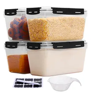 Plastic Sealed Food Storage Container 4L/135oz 4-Set with lid BPA-free Waterproof Pantry kitchen organizer Dry Grains Airtight jar reusable clear box Airtight Silicone flour  storage dry food brownsugar  storage sugar storage plastic kitchen airtight food