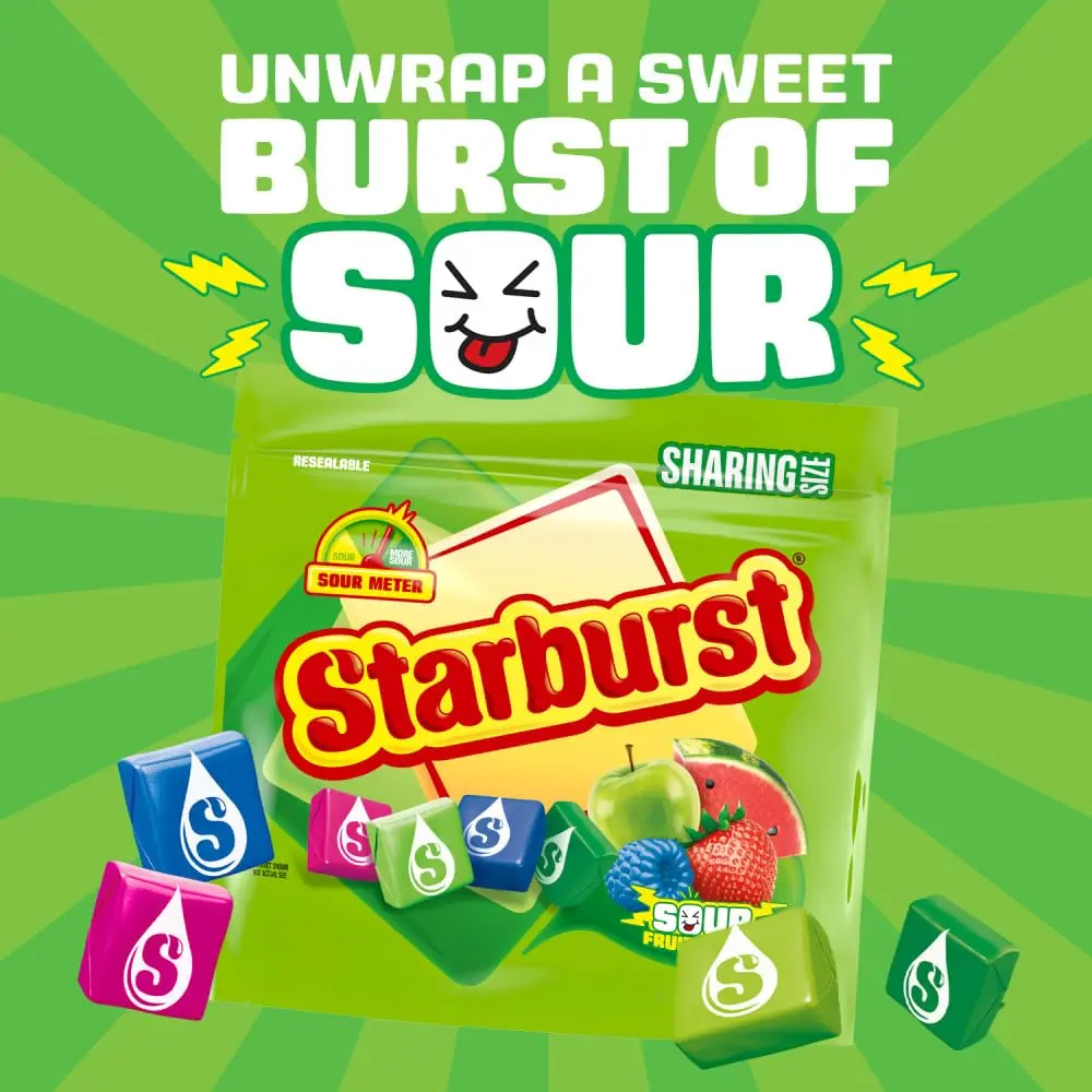 STARBURST Sour Chewy Candy Individually Wrapped Fruit Chew Candies, Sharing Size, 15.6 Oz Resealable Bag