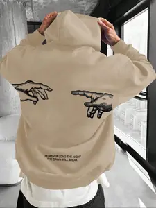 Men's Fleece Hoodie Pullover, Casual Cotton Drawstring Drop Shoulder Hooded Sweatshirt, Long Sleeve Letter Print Pocket Design, Fall & Winter Outdoor Wear, Drawstring Hooded Top