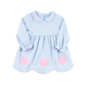 Adoring Hearts Light Blue Stripe Ruby Dress - Cute Valentine's Day Outfit for Girls