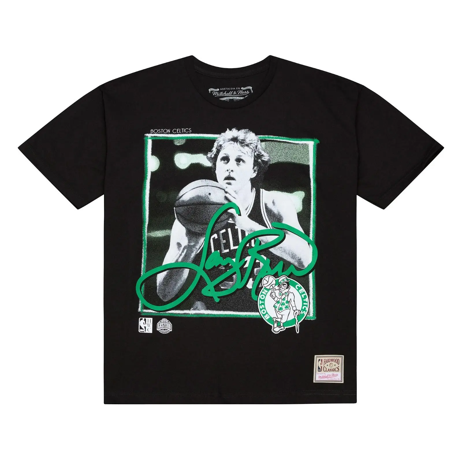 Larry Bird Boston Celtics Black Freeze Frame Classic T-Shirt NBA Throwback Tee Graphic Vintage Fan Gear Mitchell & Ness