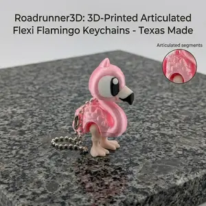 Flamingo Mini Keychain Silky Pink PLA Plastic 2.38" Tall Jointed Body Posable Head Foldable Legs Fidget Toy for Flamingo Fans Kids 3+ with Built-in Keyring Hole Clip - Diy