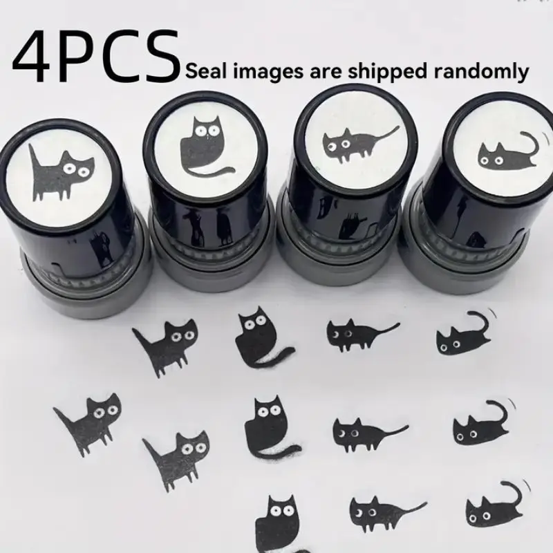 Cute Cat Stamp Set with 4 Unique Poses, Playful Eye Design, Durable Plastic Teacher Reward Stamp for School Supplies and Crafting, Office Supplies, Book Stamps