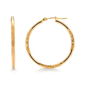 14K Yellow Gold 30mm Textured Tube Hoop Earrings, Circle Hoop, Round Hoop Earrings, Textured Gold Hoop Earrings, Hinged Clasp Hoop Earrings