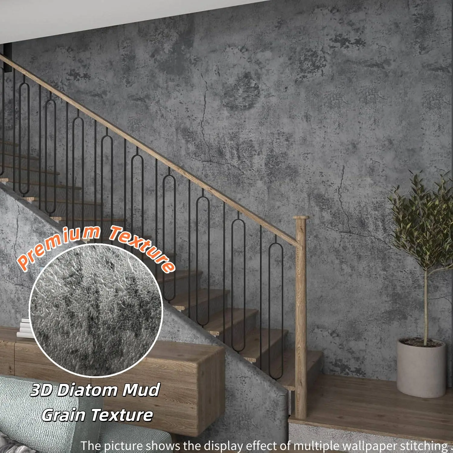 1pc Thickened Cement Wallpaper Sticker, 3D Diatomaceous Earth Texture, Self-Adhesive Wall Decal, Versatile Use for Home Decor, Kitchen, Table, Chair, Room Background Decoration