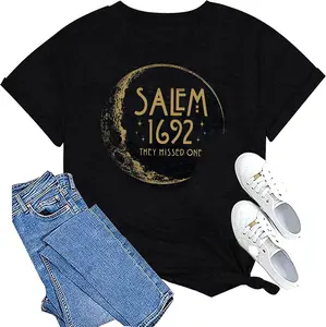 Cotton Halloween Shirt Salem Witch Shirt Salem 1692 They Missed One Shirts Vintage Witch Sanderson Sisters T-Shirts Short Sleeve Crew Neck Top for Summer, Casual Streetwear, Halloween Gift Men's Comfy