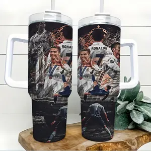 Soccer Legend Number 7 Career Moments 40oz Insulated Tumbler with Handle and Straw Football Champion Collage Stainless Steel Water Bottle Travel Mug Sports Fan Coffee Cup Gift for Men Teens Collectors