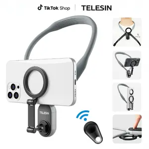 TELESIN Magnetic Neck Phone Holder – Hands-Free POV/Vlog Mount w/ Chest Strap for iPhone 17/1615/14/13/12, Android & Action Cams – Adjustable for Travel, Sports, Recording