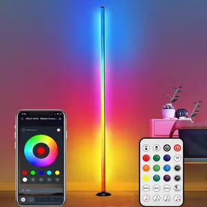 Smart RGB LED Corner Floor Lamp, Modern Floor Lamp, Remote Control & APP Control, 16 Million Color Changing, Music Sync, Living Room, Christmas Gift