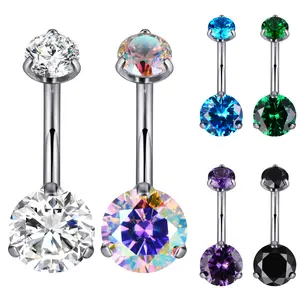 Titanium Round Gem Internally Threaded Belly Ring