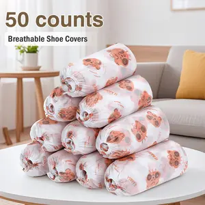 50 counts Disposable Thickened Cartoon Shoe Covers,Home Indoor Non-slip Anti-dirty Foot Cover, Breathable Foot Covers for Shoes