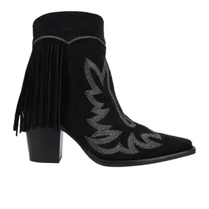 Dingo Womens Wild Sage Fringe Snip Toe Zippered  Casual Boots Ankle Mid Heel 2-3" - Black