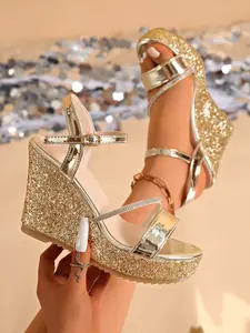 Women's Summer New Style Thick Sole Open Toe Anti-Slip High Heel Sandals, One-Strap Wedge Shoes, Comfortable and Stylish, Perfect for Vacation