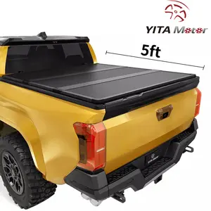5 FT Bed [Fits 2024-2026 Toyota Tacoma], FRP Hard Tri Fold Truck Bed Tonneau Cover, with Deck Rail System