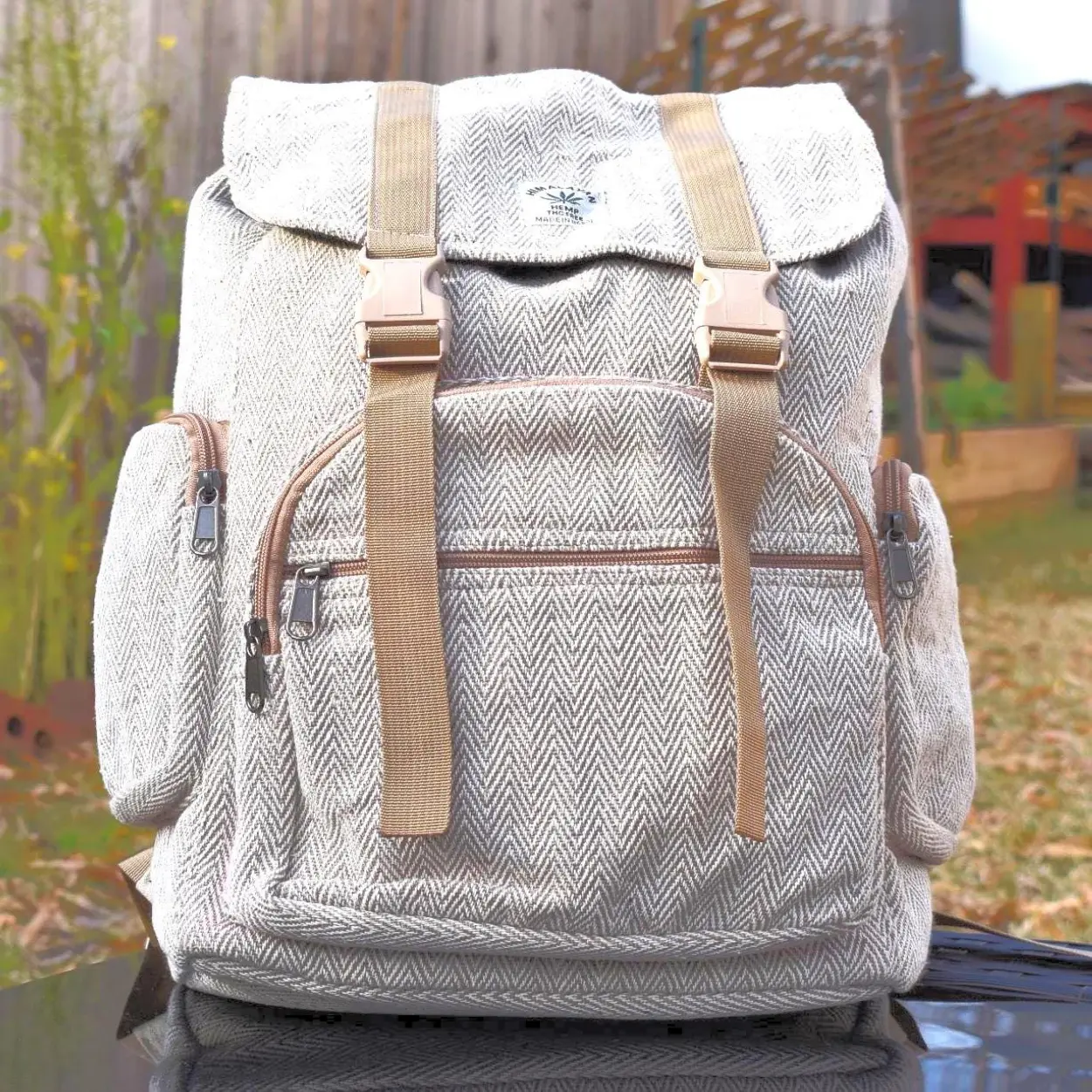 Natural unisex bohemian reggae gheri handmade organic vegan eco-friendly backpack.