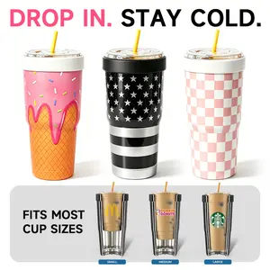 Universal Cup Insulator for to-go cups - Keeps Drinks Hot Cold 12+ Hours - Vacuum Insulated Tumbler
