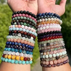Natural Polished Grade A++ Genuine Gemstone Bead Healing Crystal Bracelets Choose from 40 Types Stone Black Onyx for Stress Relief Meditation Yoga