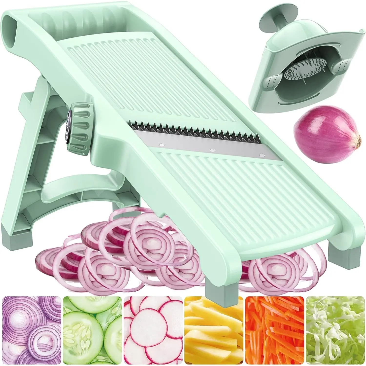 5-in-1 Adjustable  Slicer Stainless Steel Blades & Safety Hand Guard, Safe for Kitchen, Non-slip Julienne Slicer Cutter, Vegetable Chopper, Vegetable Slicers, Onion Dicer for Onion, Potato Cucumber Carrot, Multifunctional Kitchen Slicer