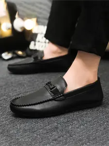 2026 Men's Black Leather Slip-on Flat Loafers, Versatile for Driving and Casual Wear, Classic Black Style Suitable for Both Commuting and Dates, Footwear, Casual Shoes