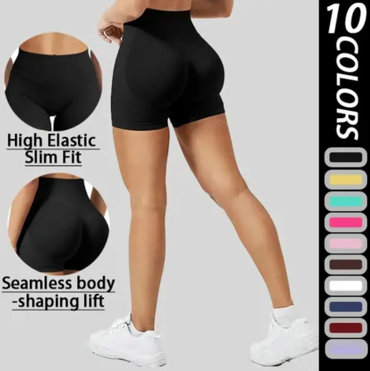 Women's High Waist Nylon Synthetics Volleyball Shorts - Slim-Fitted, Tight, Solid Female Activewear with Elastic Waist, Tummy Control, Butt Lifting for Yoga, All Seasons