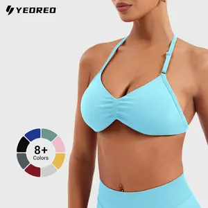 YEOREO SoftHue Impact Strappy Halter Bra for Sports Women Workout Padded Gym Yoga Bra