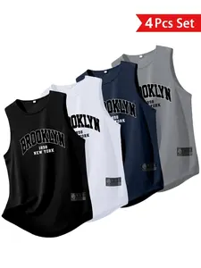 Men's 4-Pack Sports Tank Tops, Sleeveless Gym Tops, Elastic Breathable Running Gym Muscle Tee, Quick-Dry Moisture-Wicking Summer Workout Shirts