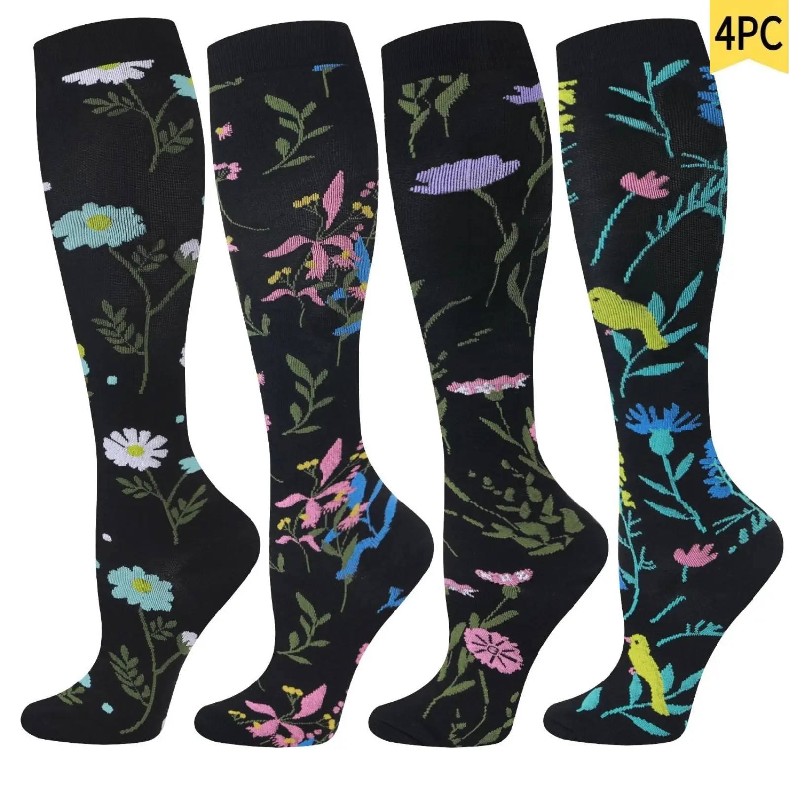 Compression Socks 4 Pairs for Men & Women, 15–20 mmHg Knee-High Support Socks with Smooth Comfort, Flexible Fit & Airflow Design for Standing, Sitting, Running, Nursing & Everyday Wear