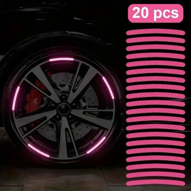 20pcs Car tires, wheel hubs, reflective stickers, colored glowing, colored pink stickers, car decorations, Car Accessories, Automotive