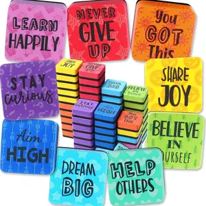 54 Pack Mini Motivation Dry Erase Erasers Assorted Colors Magnetic Small Whiteboard Erasers Bulk for Student Office Classroom Home School (Motivation Style)