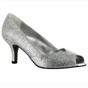 Easy Street Womens Ravish Glitter Stiletto Pumps Dress Casual Mid Heel 2-3" - Silver
