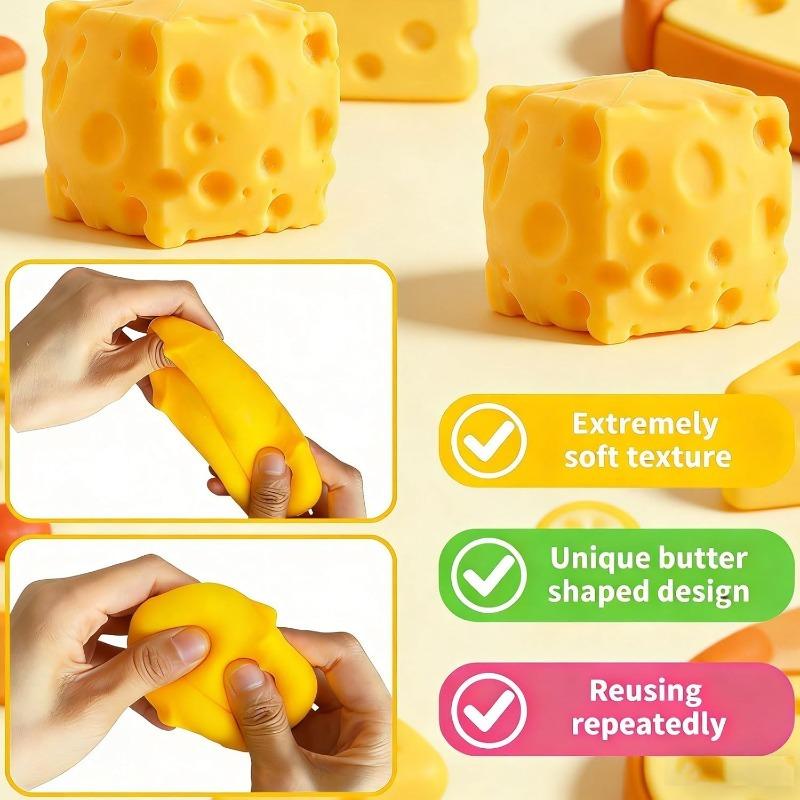 Soft Cheese Block Toy -, Stress Relief Squeeze Toy, Perfect for Play and Relaxation, Mini Stress Relief Sensory Toy for Kids Adults