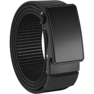 Men's 1.5" Nylon Ratchet Belt, Casual Web Click Belt with Slide Buckle for Jeans, No Holes Adjustable Trim to Fit