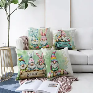 4pcs Easter Gnome Pillow Covers, Multiple Specifications Available, Multi - Color, Soft Fabric, Whimsical Festive Design, Suitable for Home Decor, Spring & Easter Scenes, Add Cheerful Vibe to Sofa/Bed