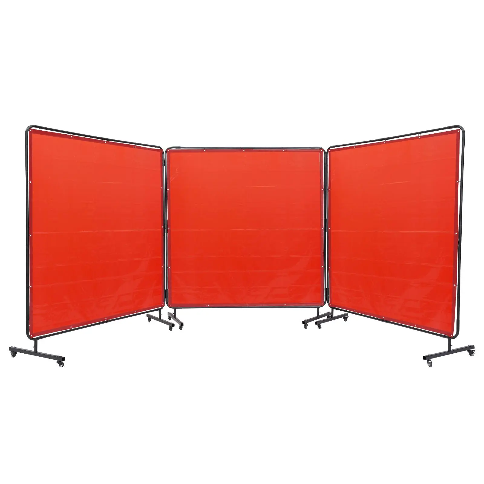 【BackToSchool】VEVOR Welding Screen with Frame, 6' x 6' 3 Panel Welding Curtain Screens, Flame-Resistant Vinyl Welding Protection Screen on 12 Swivel Wheels (6 Lockable), Moveable & Professional for Workshop, Red