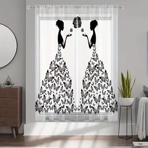 Elegant Butterfly Dress Curtains, Semi-Transparent Polyester Fabric, Perfect for Weddings Parties Home Decor, Living Room Bedroom Dining Area