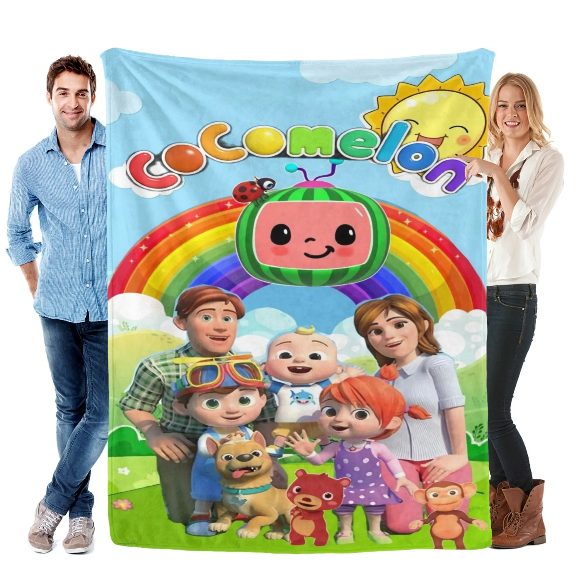 Cocomelon Inspired Flannel Blanket for Kids – Cute JJ Cartoon Throw Blanket, Soft Plush Blanket for Boys Girls, Toddler Bedding Decor, Nursery Room Decoration, Cozy Sofa Blanket Gift for Cocomelon Fans