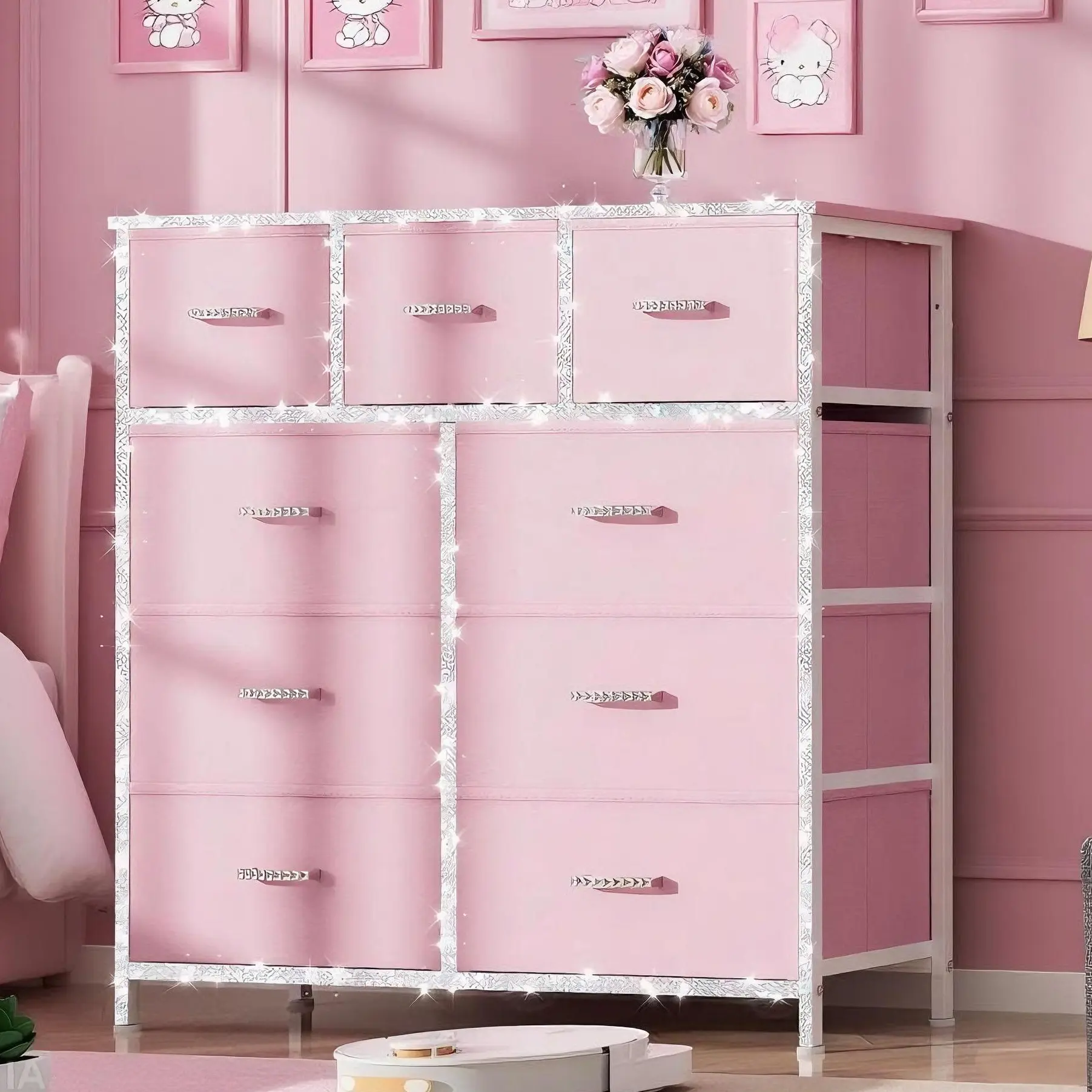 【Updated Decor】Mr IRONSTONE Dresser with 9 Drawers, Dresser for Bedroom Drawer Organizer Storage Drawers, Fabric Storage Tower with 9 Drawers, Chest of Drawers with Steel Frame, Wood Top for Nursery, Living Room, Closet, Deals for You Days